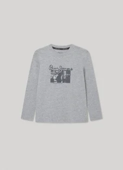 Rapaz Pepe Jeans T-Shirts>T-Shirt Manga Comprida Logo Estampado