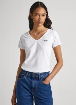 Mulher Pepe Jeans T-Shirts>T-Shirt Slim Fit Decote V
