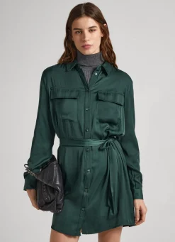 Mulher Pepe Jeans Vestidos E Macacões>Vestido Cetim Com Botoes