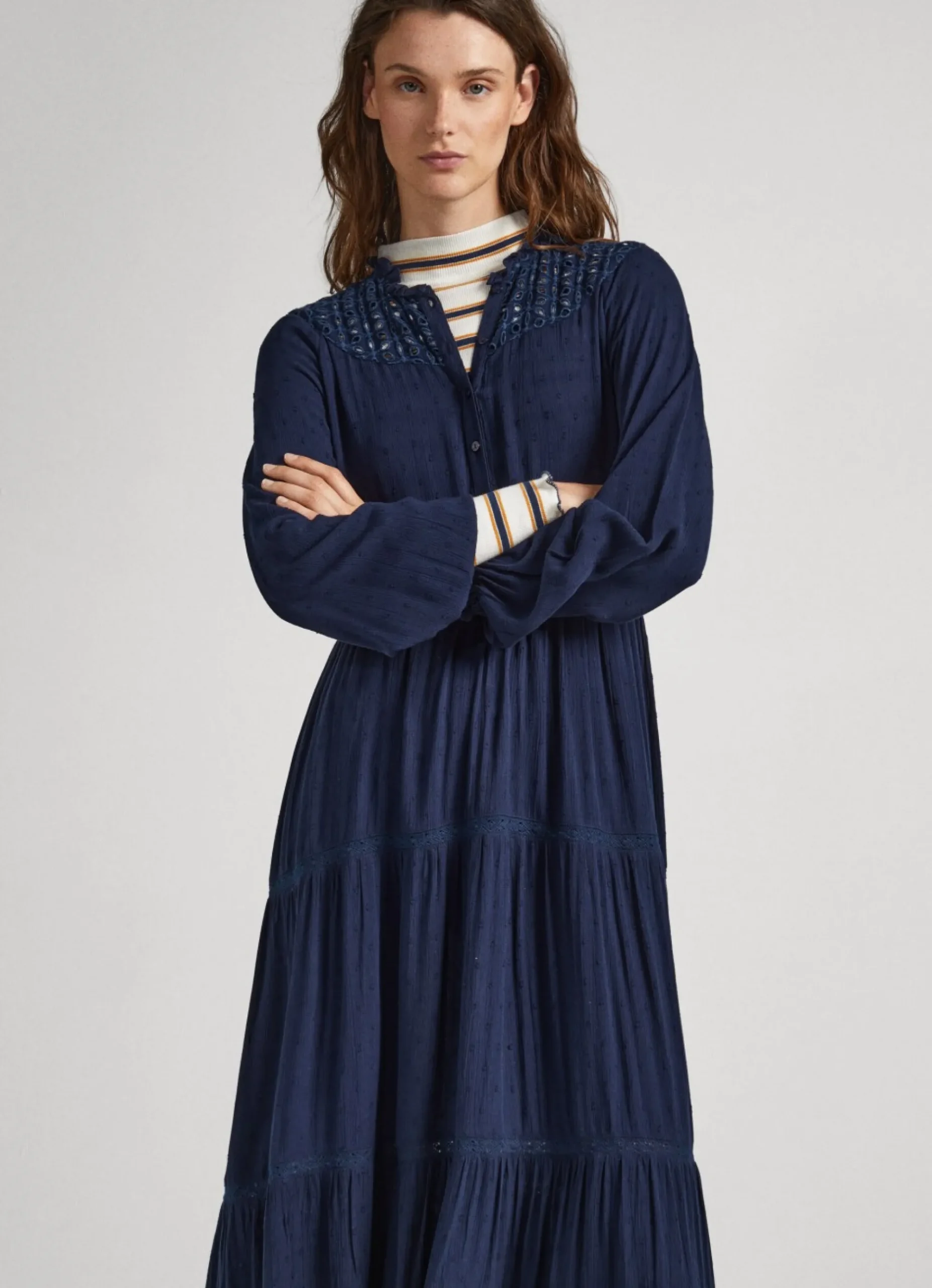 Mulher Pepe Jeans Vestidos E Macacões>Vestido Dobby Com Detalhes Abertos